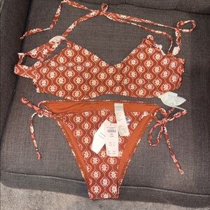 Hollister Brown Floral Bikini Bottom and Top
